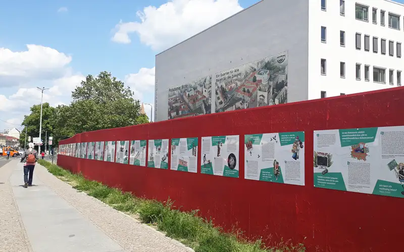 baustelle bauzaun ausstellung aluverbundplatte graffitischutz foliendruck plattendruck