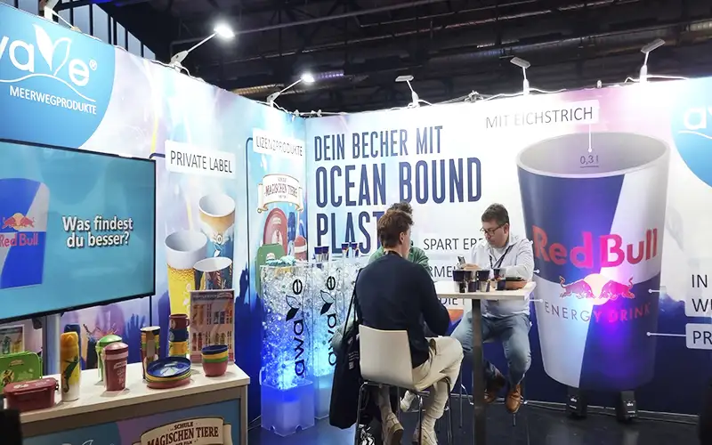 aufsteller plattendruck event messe stand framelessrahmen textildruck