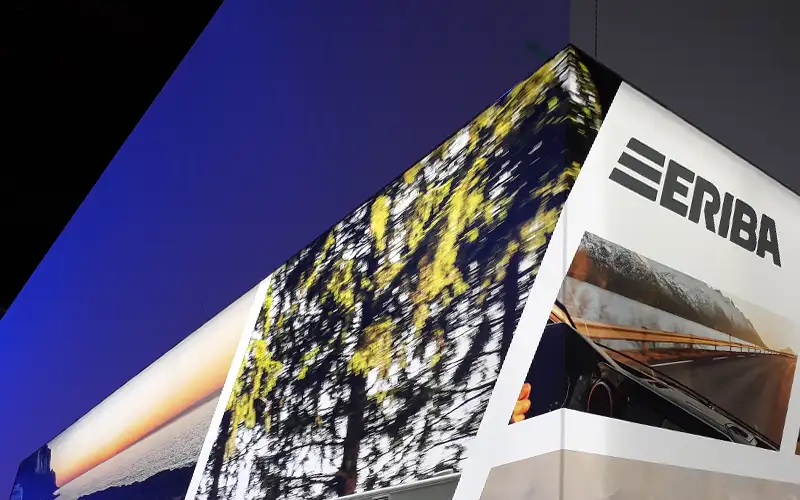 aufsteller plattendruck messe frameless spannrahmen textildruck