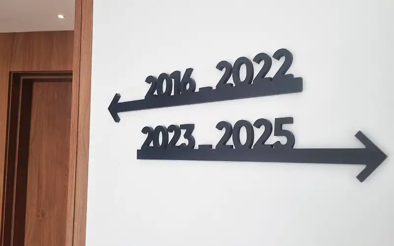 aufsteller reboard wabenplatte plattendruck produktion unternehmen referenz profilbuchstaben zimmernummern acryl schwarz matt leitsystem